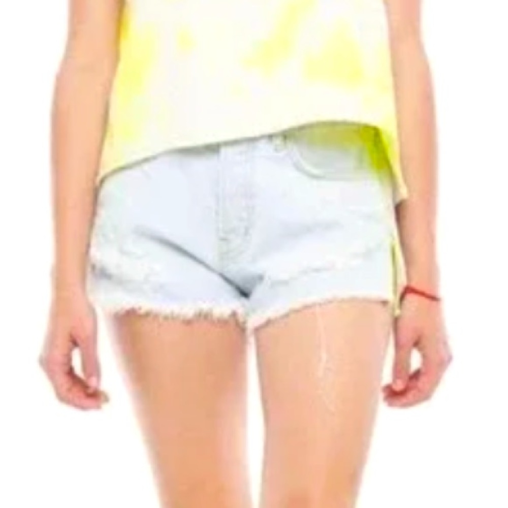 Sandrine Rose xFree People Light Wash Neon Side Zips Fray Hem Cutoff Jean Shorts - Picture 7 of 9